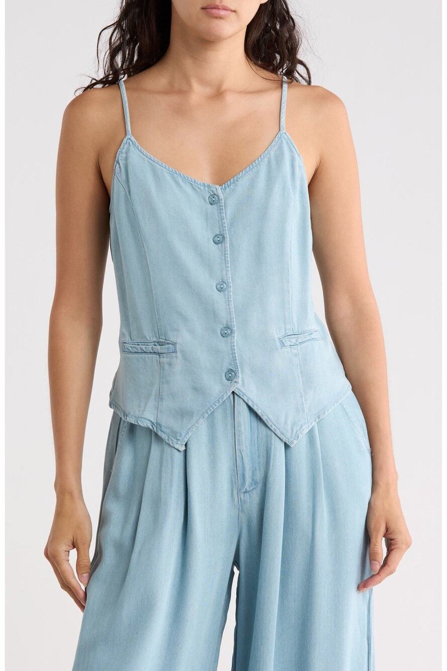 YFB Young Fabulous & Broke Tate Denim Button Down Vest Size S Chambray $120